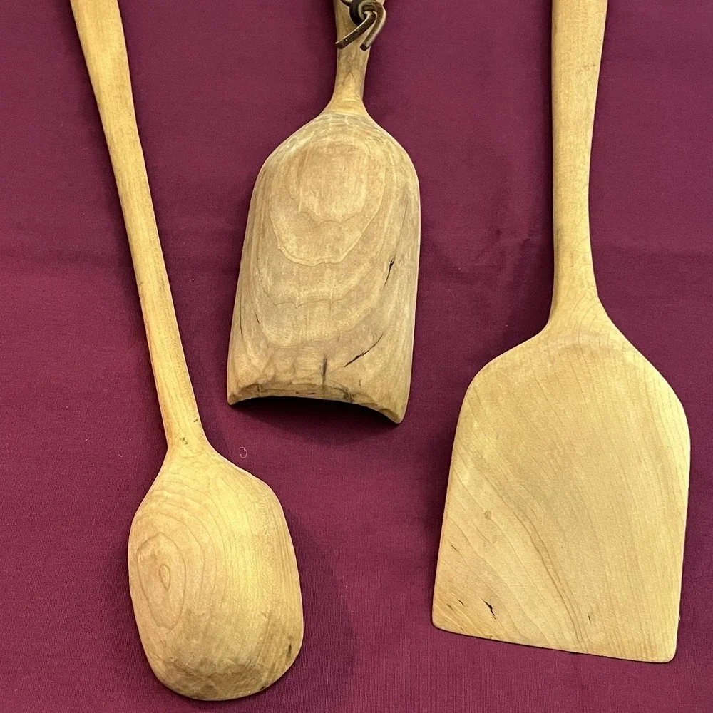 Set Of 3 Vtg Wooden Handmade Scoop Rustic Farmhouse Nuts Oats Kitchen Wall Decor
